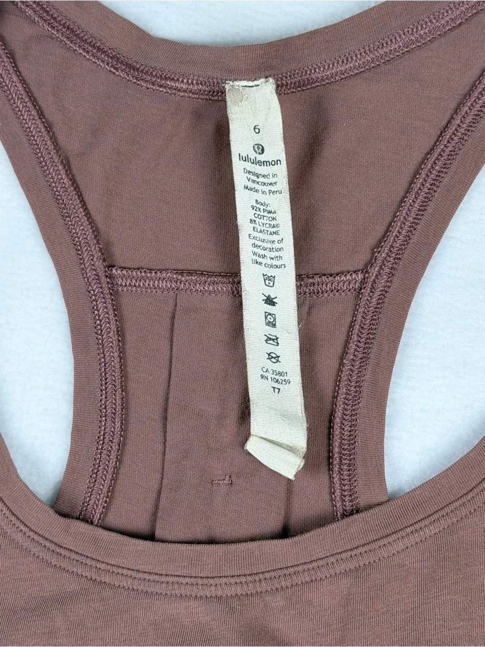 LULULEMON Mauve Racerback Tank Top Pima Cotton Blend Size 6 Athletic - Picture 3 of 6